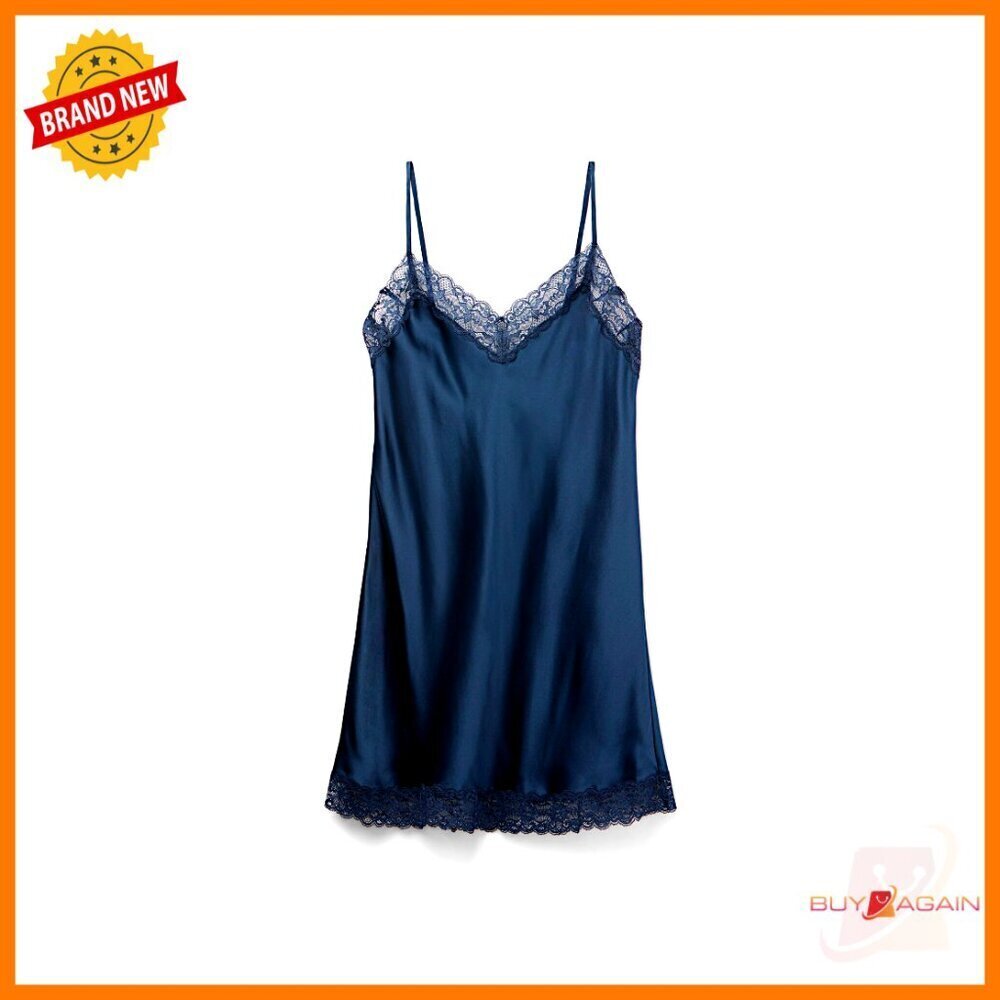 Silk Slip Dress with Lace Insert Elegant Minimal Chic Loungewear